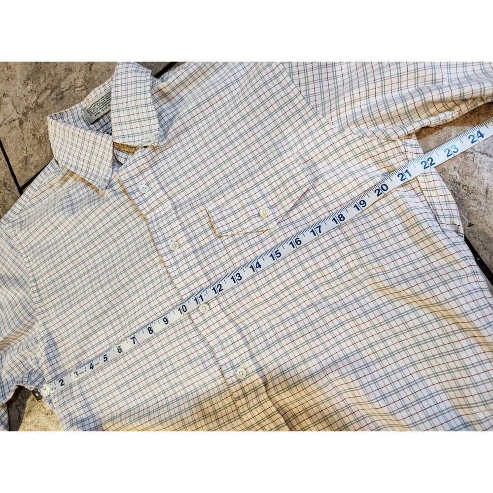 Men's LL Bean Button-Down Shirt Size 15 1/2-34 Cream Purple Single Needle Check - Picture 4 of 11